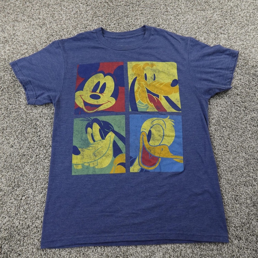 Disney Shirt Mens Small‎ Blue Mickey Mouse Donald Duck Goofy Pluto Cartoon Tee